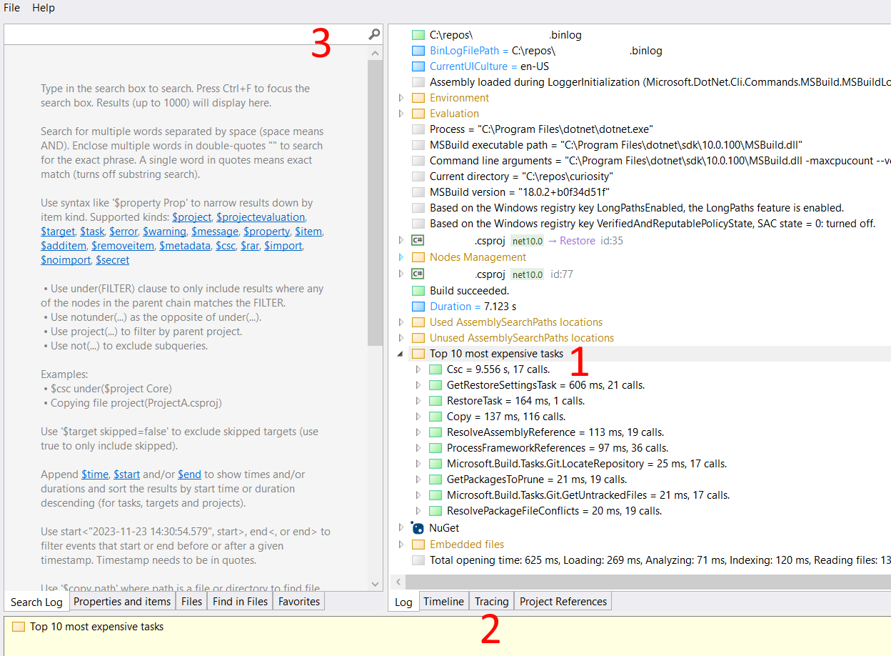 MSBuild Log Viewer Screenshot
