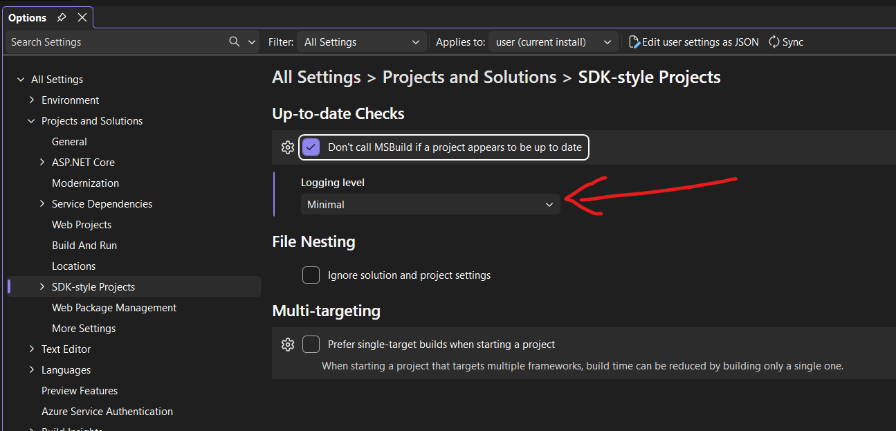 Screenshot of the options at the above path
