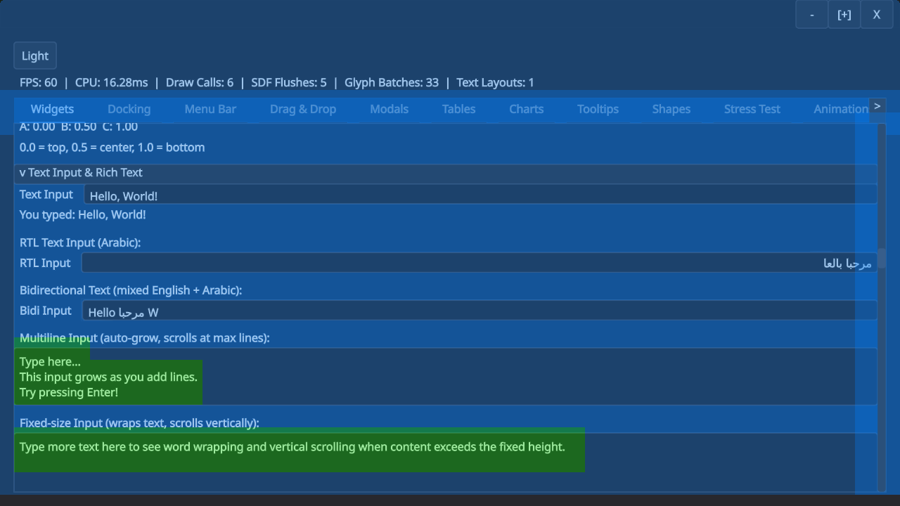 The complexity overlay shows that almost all typical UI uses the low complexity shader, except for text inputs.